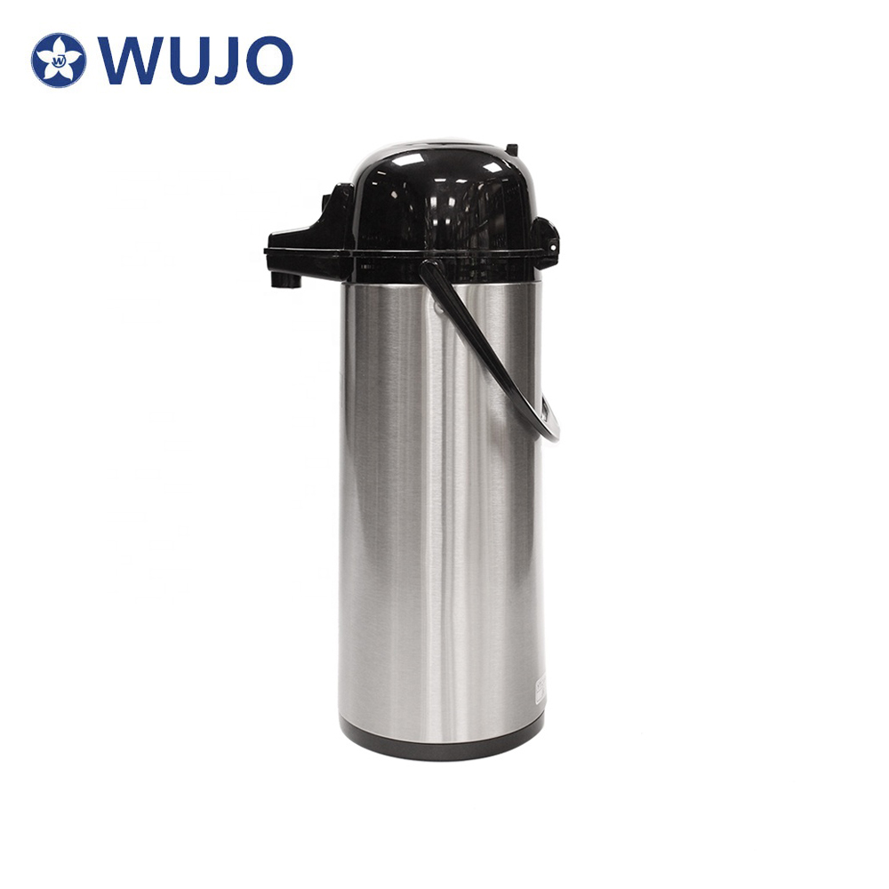 Wujo 1L 1.9L Kundenspezifischer isolierter Edelstahl-Vakuumpumpenkaffee-Airpot Thermos
