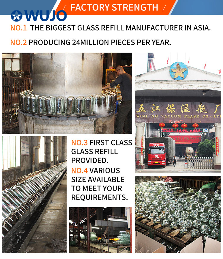 Wujo-Hersteller maßgeschneiderte BEST-Verkauf von Thermos-Vakuum-Glas-Nachfüllung mit hoher Qualität