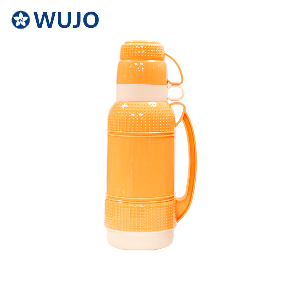 Wujo rot 1L 1.8 Liter Glasfüllung Kunststoff Thermo mit 2 Tassen